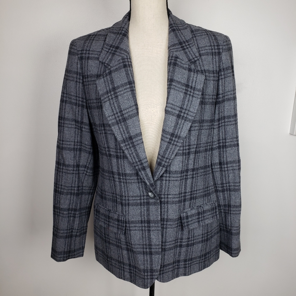 Pendleton Gray Wool Plaid Button Front Blazer 10 - image 1